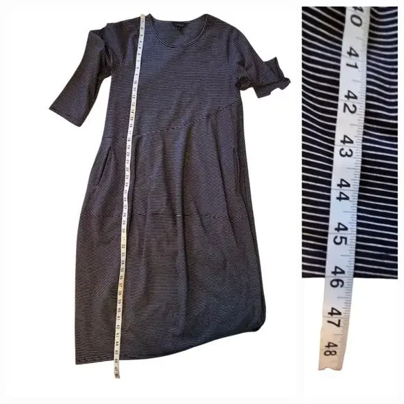 Tirelli Australia Dress Navy Striped Diagonal Seam, 3/4 sleeves, pockets, sz M - Picture 7 of 12